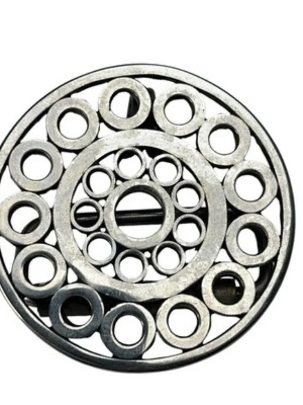 Vintage Silver Tone Round Openwork Geometric Circle Belt Buckle